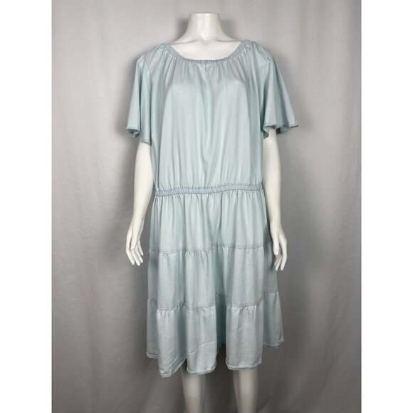 Lane Bryant Flutter Short Sleeve Dress 24 Blue Pullover Spring Summer - Picture 1 of 5
